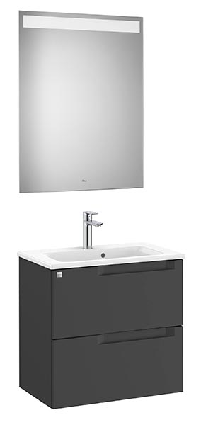 Conjunto Aleyda Pack (mueble base compacto c/2 cajones, lavabo y espejo LED) 605x380x565 mm, negro mate, (A851830523)