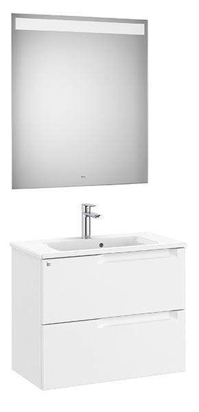 Conjunto Aleyda Pack (mueble base compacto c/2 cajones, lavabo y espejo LED) 705x380x565 mm, blanco mate, (A851831509)