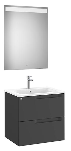 Conjunto Aleyda Pack (mueble base c/2 cajones, lavabo y espejo LED) 605x460x565 mm, negro mate, (A851833523)