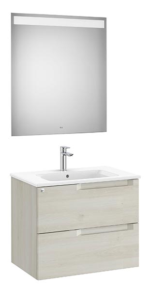 Conjunto Aleyda Pack (mueble base c/2 cajones, lavabo y espejo LED) 705x460x565 mm, blanco madera, (A851834525)
