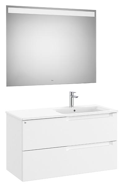 Conjunto Aleyda Pack (mueble base c/2 cajones, lavabo a la derecha y espejo LED) 1005x460x565 mm, blanco mate, (A851838509)