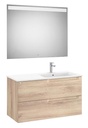 Conjunto Aleyda Pack (mueble base c/2 cajones, lavabo a la derecha y espejo LED) 1005x460x565 mm, beige madera, (A851838524)