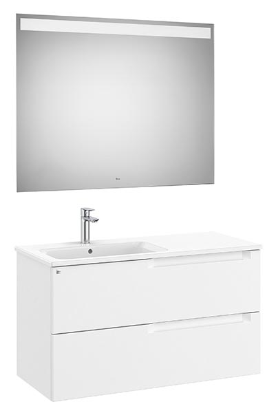 Conjunto Aleyda Pack (mueble base c/2 cajones, lavabo a la izquierda y espejo LED) 1005x460x565 mm, blanco mate, (A851840509)