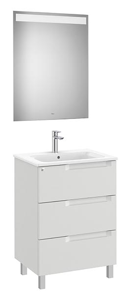 Conjunto Aleyda Pack (mueble base c/3 cajones, lavabo y espejo LED) 605x460x740 mm, gris piedra, (A851841514)