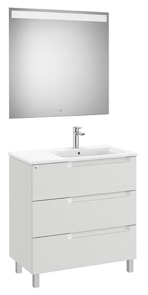 Conjunto Aleyda Pack (mueble base c/3 cajones, lavabo a la derecha y espejo LED) 805x460x740 mm, gris piedra, (A851843514)