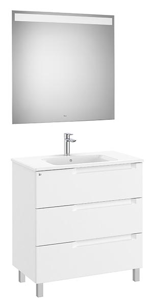 Conjunto Aleyda Pack (mueble base c/3 cajones, lavabo centrado y espejo LED) 805x460x740 mm, blanco mate, (A851844509)