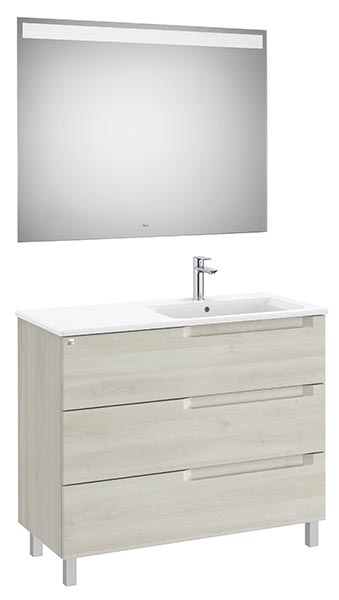 Conjunto Aleyda Pack (mueble base c/3 cajones, lavabo a la derecha y espejo LED) 1005x460x740 mm, blanco madera, (A851846525)