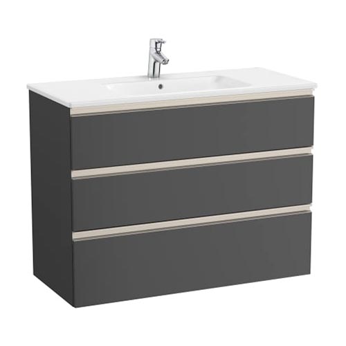 Conjunto Unik The Gap (mueble base c/3 cajones y lavabo centrado) 1005x460x763 mm, gris mate, (A851853547)