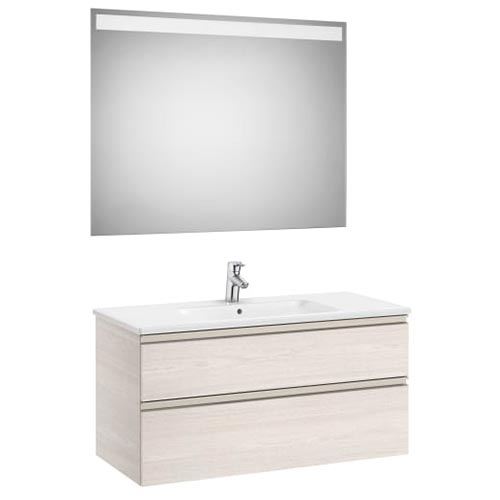 Conjunto Pack The Gap (mueble base c/2 cajones, lavabo centrado y espejo LED) 1005x460x537 mm, fresno nórdico, (A851854434)