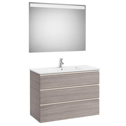 Conjunto Pack The Gap (mueble base c/3 cajones, lavabo centrado y espejo LED) 1005x460x763 mm, blanco mate, (A851855509)