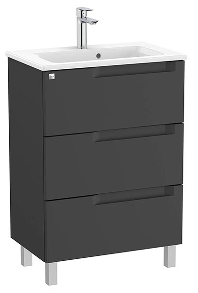 Conjunto Aleyda Unik (mueble base compacto c/3 cajones y lavabo) 605x380x740 mm, negro mate, (A851883523)