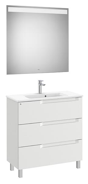 Conjunto Aleyda Pack (mueble base compacto c/3 cajones, lavabo y espejo LED) 805x380x740 mm, gris piedra, (A851886514)