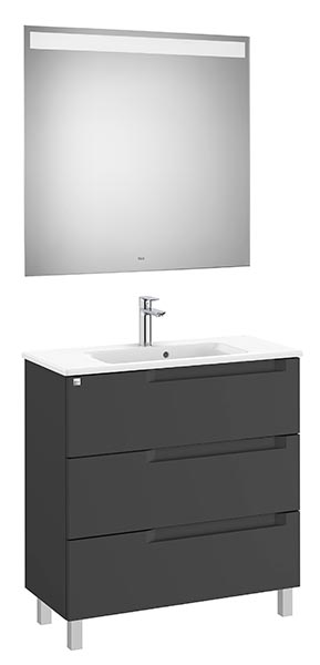 Conjunto Aleyda Pack (mueble base compacto c/3 cajones, lavabo y espejo LED) 805x380x740 mm, negro mate, (A851886523)