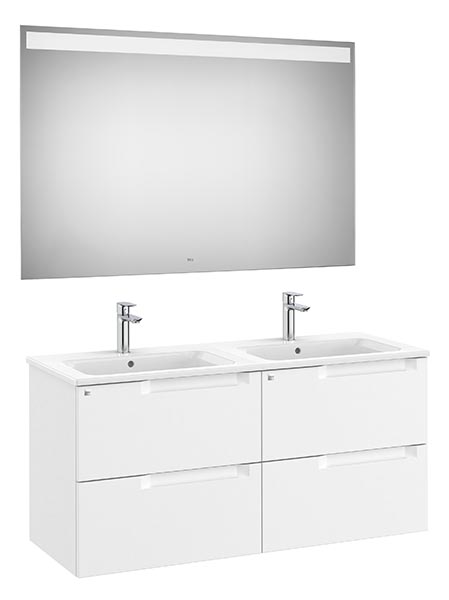 Conjunto Aleyda Pack (mueble base c/4 cajones, lavabo doble y espejo LED) 1200x460x565 mm, blanco mate, (A851889509)