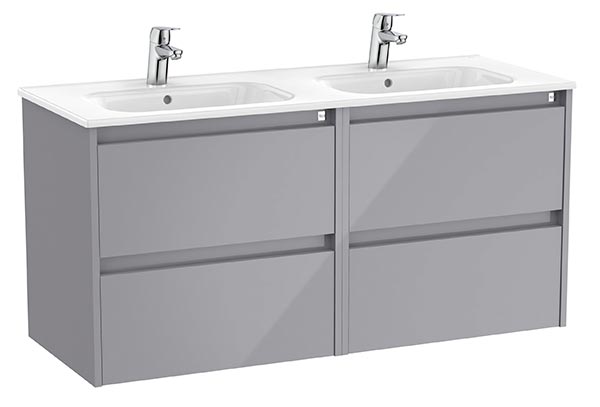 Conjunto Unik Tenet (mueble base c/4 cajones y lavabo doble) 1170x453x565 mm, gris brillante, (A851891516)