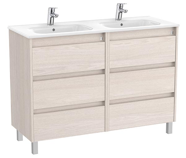 Conjunto Unik Tenet (mueble base c/6 cajones y lavabo doble) 1170x453x740 mm, fresno nórdico, (A851892434)
