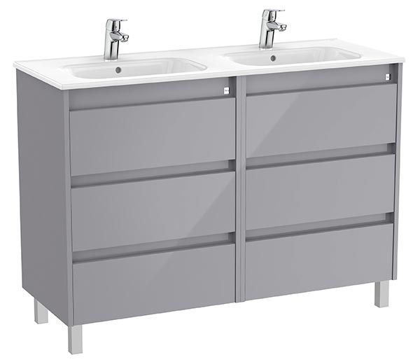 Conjunto Unik Tenet (mueble base c/6 cajones y lavabo doble) 1170x453x740 mm, gris brillante, (A851892516)