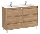 Conjunto Unik Tenet (mueble base c/6 cajones y lavabo doble) 1170x453x740 mm, nogal, (A851892517)