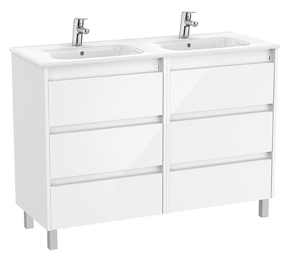 Conjunto Unik Tenet (mueble base c/6 cajones y lavabo doble) 1170x453x740 mm, blanco brillo, (A851892806)