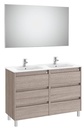 Conjunto Pack Tenet (mueble base c/6 cajones, lavabo doble, espejo y aplique LED) 1170x453x740 mm, roble city te., (A851896402)