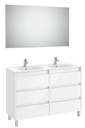 Conjunto Pack Tenet (mueble base c/6 cajones, lavabo doble, espejo y aplique LED) 1170x453x740 mm, blanco brillo, (A851896806)