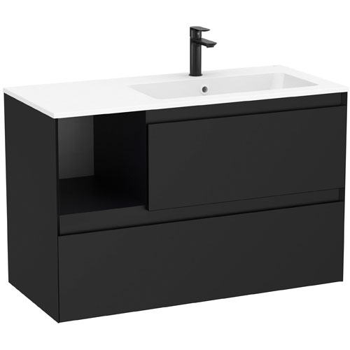 Conjunto Unik Tenue (mueble base c/2 cajones y lavabo derecha) 1005x460x650 mm, negro mate, (A851938532)