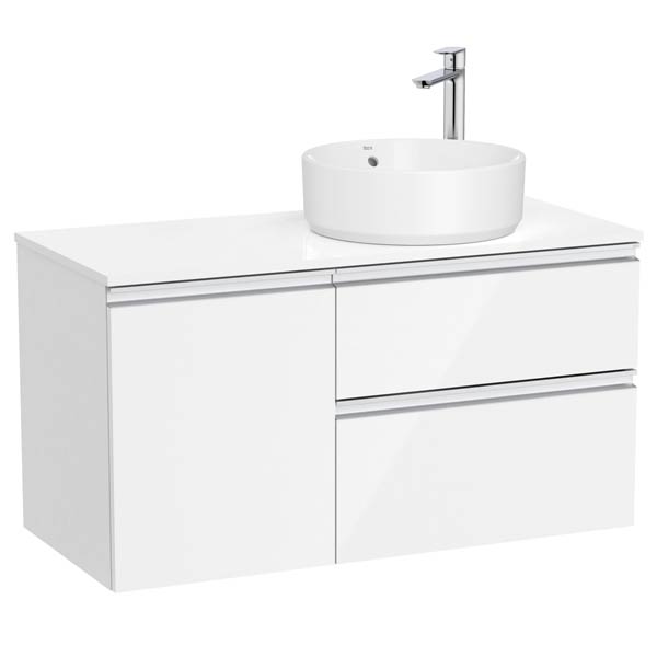 Mueble base The Gap c/2 cajones, p/lavabo de sobre encimera derecha, 1000x460x537 mm, blanco brillo, (A851956806)