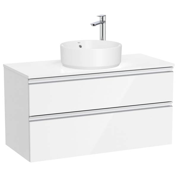 Mueble base The Gap c/2 cajones, p/lavabo de sobre encimera central, 1000x460x537 mm, blanco brillo, (A851960806)
