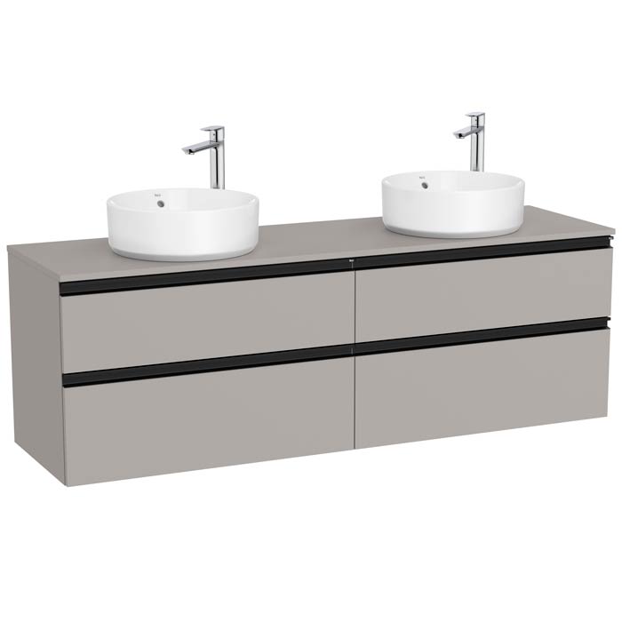 Mueble base The Gap c/4 cajones, p/2 lavabos de sobre encimera 1600x460x537 mm, gris mate, (A851962547)