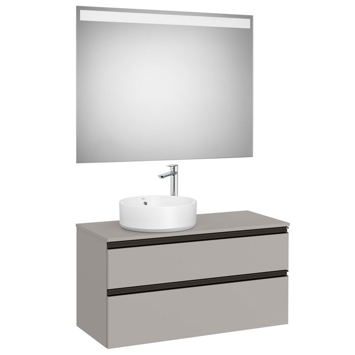 Conj. Pack The Gap (mueble base c/2 cajones, p/lav. sobre enc. izq. y espejo LED) 1000x460x537 mm, gris mate, (A851971547)