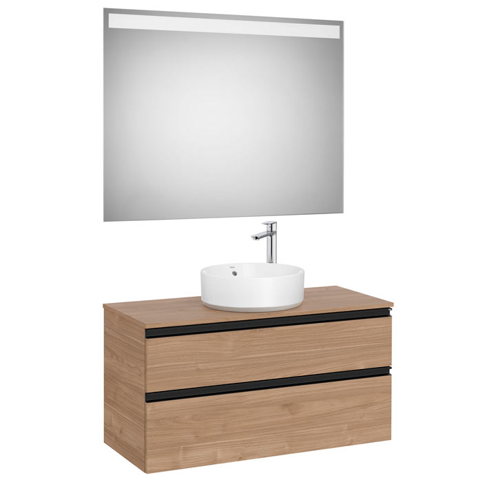 Conj. Pack The Gap (mueble base c/2 cajones, p/lav. sobre enc. central y espejo LED) 1000x460x537 mm, nogal, (A851973517)