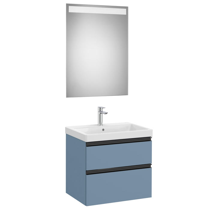 Conjunto Pack The Gap (mueble base c/2 cajones, lavabo plus central y espejo LED) 600x460x575 mm, azul mate, (A851974548)