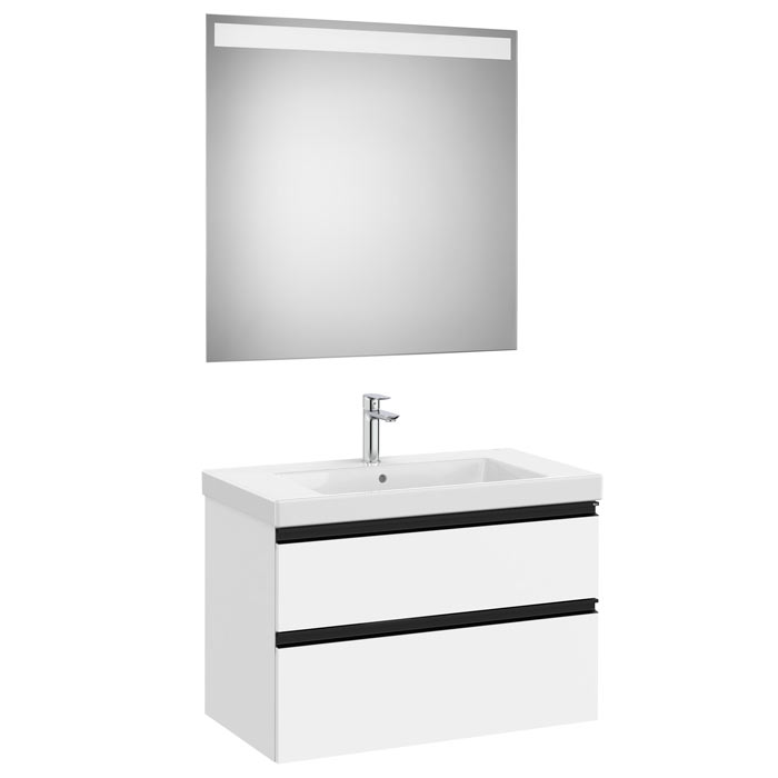 Conjunto Pack The Gap (mueble base c/2 cajones, lavabo plus central y espejo LED) 800x460x575 mm, blanco mate, (A851975509)