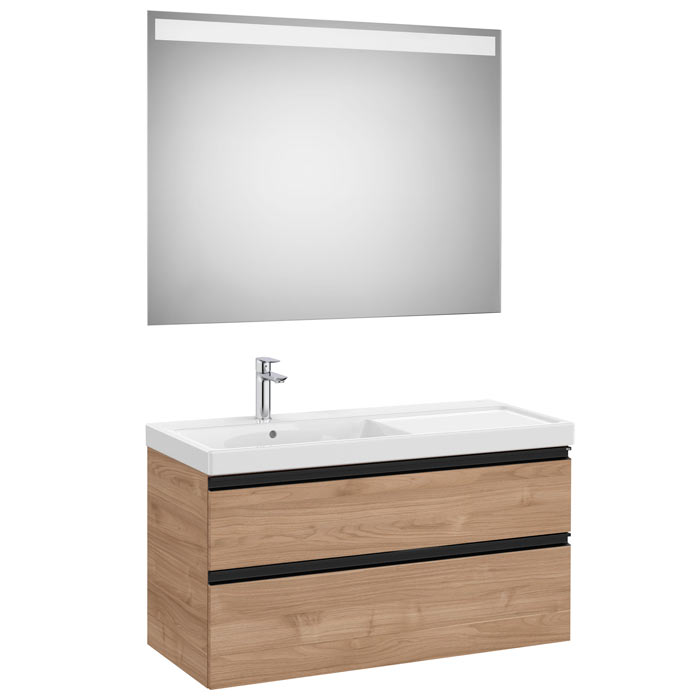 Conjunto Pack The Gap (mueble base c/2 cajones, lavabo plus izquierda y espejo LED) 1000x460x575 mm, nogal, (A851977517)
