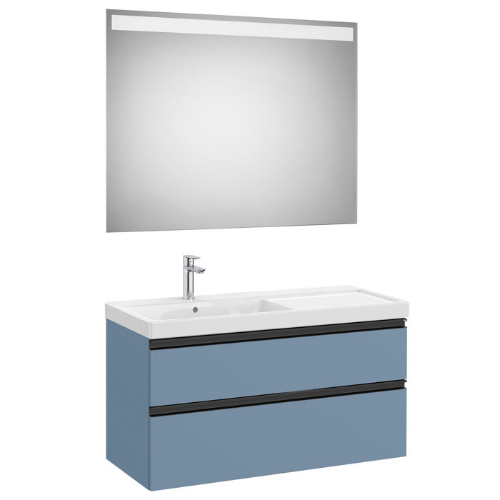 Conjunto Pack The Gap (mueble base c/2 cajones, lavabo plus izquierda y espejo LED) 1000x460x575 mm, azul mate, (A851977548)