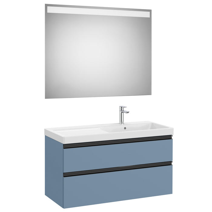 Conjunto Pack The Gap (mueble base c/2 cajones, lavabo plus derecha y espejo LED) 1000x460x575 mm, azul mate, (A851978548)