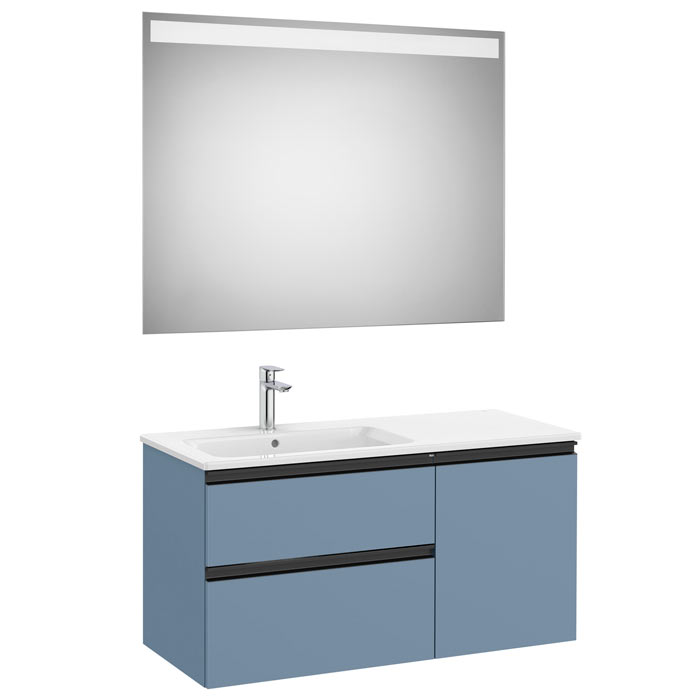 Conj. Pack The Gap (mueble base c/2 cajones, 1 puerta y lavabo izq. y espejo LED) 1000x460x537 mm, azul mate, (A851998548)