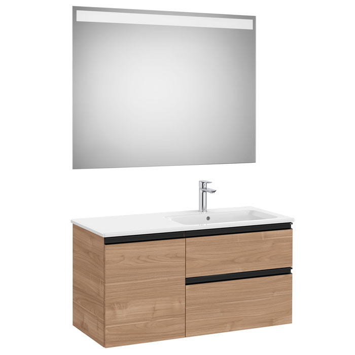 Conj. Pack The Gap (mueble base c/2 cajones, 1 puerta y lavabo der. y espejo LED) 1000x460x537 mm, nogal, (A851999517)