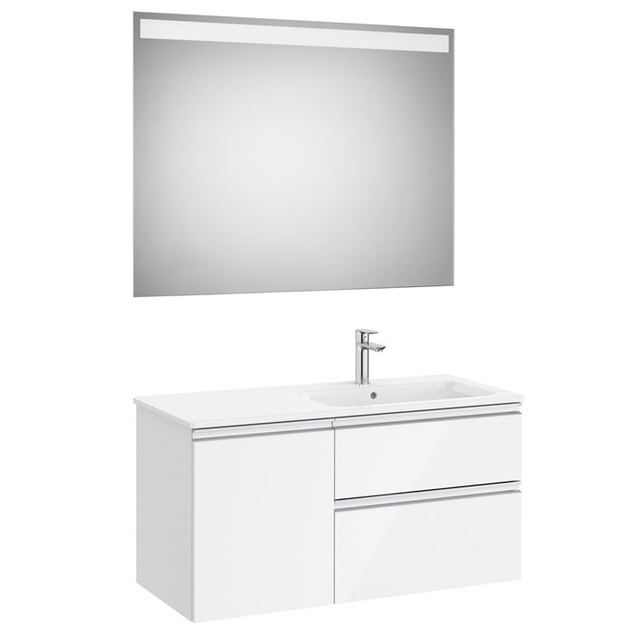Conj. Pack The Gap (mueble base c/2 cajones, 1 puerta y lavabo der. y espejo LED) 1000x460x537 mm, blanco brillo, (A851999806)