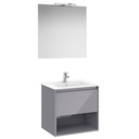 Pack Tenor (mueble c/1 cajón, estante abierto, lavabo, espejo y aplique LED) 605x460x580 mm, gris brillo, (A852086516)