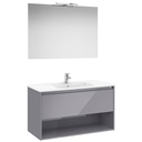 Pack Tenor (mueble c/1 cajón, estante abierto, lavabo, espejo y aplique LED) 1005x460x580 mm, gris brillo, (A852088516)