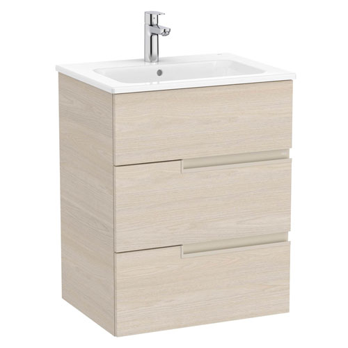 Conjunto Unik Victoria-N (mueble base con tres cajones y lavabo) 605x460x757 mm, fresno claro, (A852100541)
