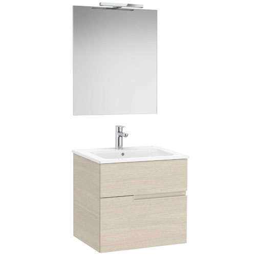 Conjunto Pack Victoria-N (mueble base c/2 cajones, lavabo y espejo c/aplique LED) 605x460x583 mm, fresno claro, (A852105541)