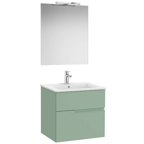 Conjunto Pack Victoria-N (mueble base c/2 cajones, lavabo y espejo c/aplique LED) 605x460x583 mm, verde savia, (A852105564)