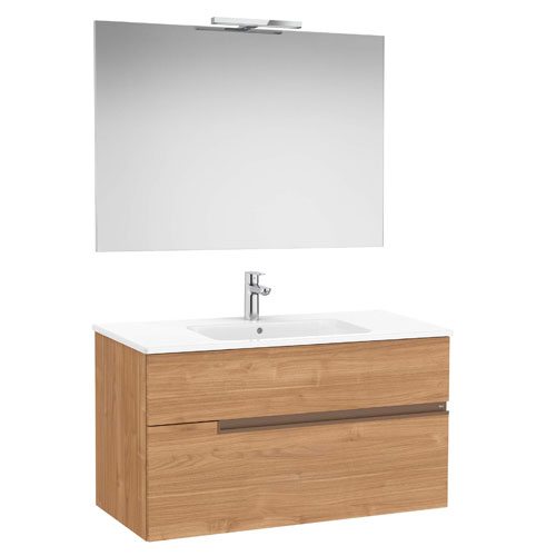 Conjunto Pack Victoria-N (mueble base c/2 cajones, lavabo y espejo c/aplique LED) 1005x460x583 mm, nogal, (A852108517)