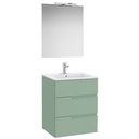 Conj. Pack Victoria-N (mueble base c/3 cajones, lavabo y espejo con aplique LED) 605x460x757 mm, verde savia, (A852110564)