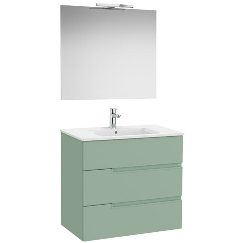 Conj. Pack Victoria-N (mueble base c/3 cajones, lavabo y espejo con aplique LED) 805x460x757 mm, verde savia, (A852112564)