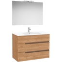 Conj. Pack Victoria-N (mueble base c/3 cajones, lavabo y espejo con aplique LED) 1005x460x757 mm, nogal, (A852113517)