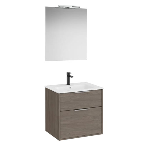 Conjunto Pack Optica (mueble base compacto c/2 cajones, lavabo, espejo y ap. Starlight) 590x455x565 mm, roble osc., (A852459537)