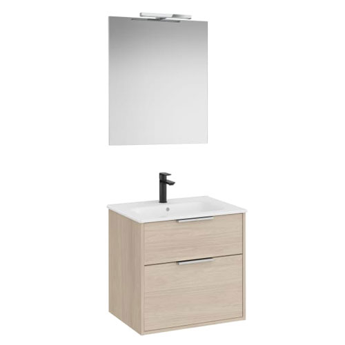 Conjunto Pack Optica (mueble base compacto c/2 cajones, lavabo, espejo y ap. Starlight) 590x455x565 mm, fresno cl., (A852459541)
